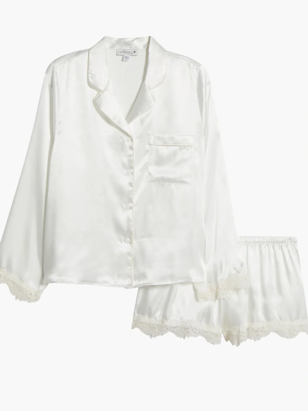 Classic Satin Lace-Trim Pajama Set in Ivory